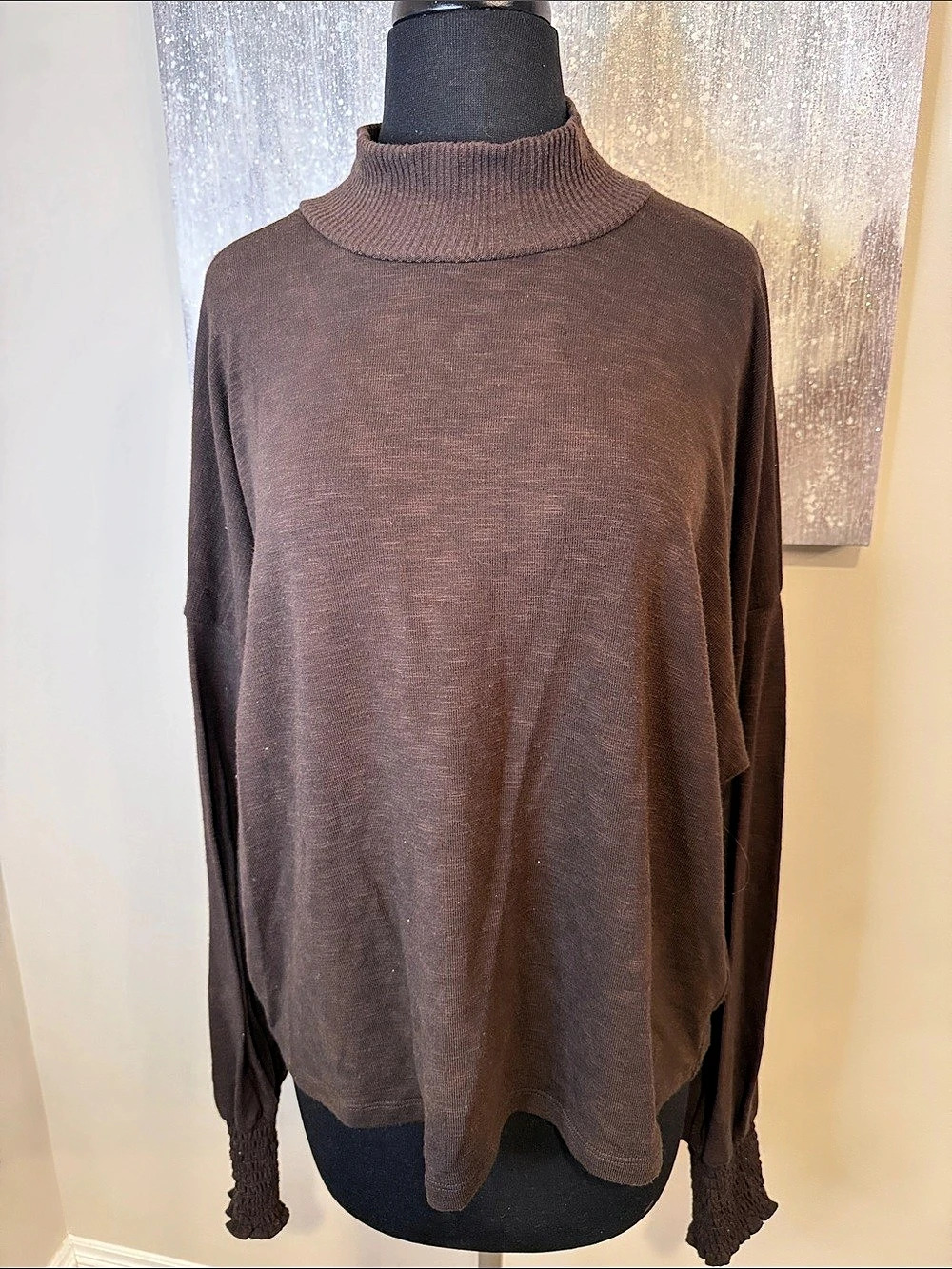 Michael Stars Lila Mock Neck Knit Top Brown Large
